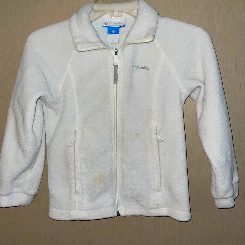 Columbia Youth Size 7/8 Fleece Jacket, White, GUC